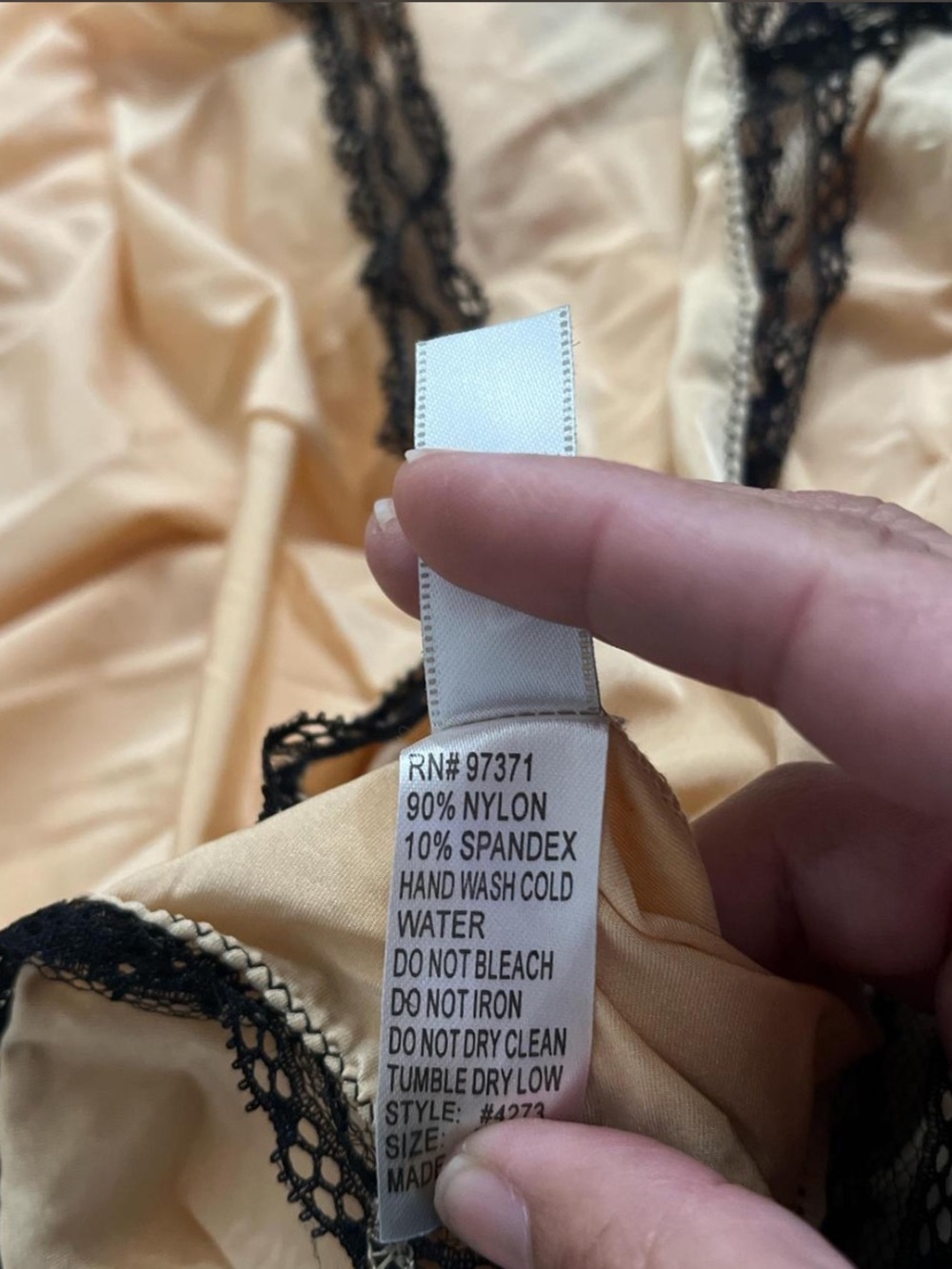 Y2K Deadstock Cream Cami Top with Black Lace Trim - Picture 4 of 5
